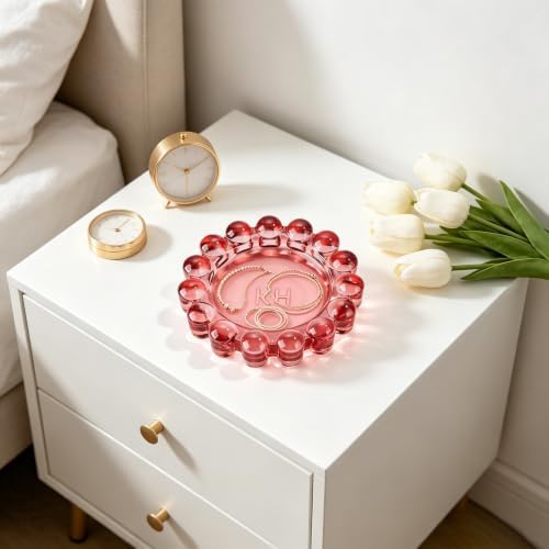 Chic Red Bubble Glass Candle Dish – Modern Clear Glass Candle Holder for Tealights & Diffusers, Decorative Tray for Home & Tabletop Decor（1 Pack） - Image 4