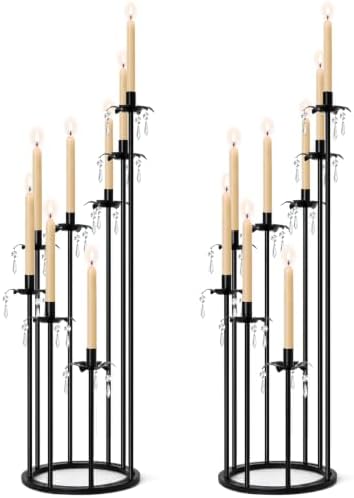 8 Arms Candelabra Candle Holder for Wedding Decorations, 33.8 inches Tall Metal Candlesticks Holder for Table Dinner Party Valentines Day Fireplace Decoration (2, Black Set) by KOLNLALA