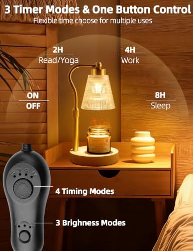 Candle Warmer Lamp for Jar Candles, Height Adjustable & Dimmable with 2/4/8H Timer, 2 * 50W Halogen Wax Melter Warmer for Home Office Décor, Flameless & Smokeless, Gift for Women Mom,Gold-Clear01 - Image 4