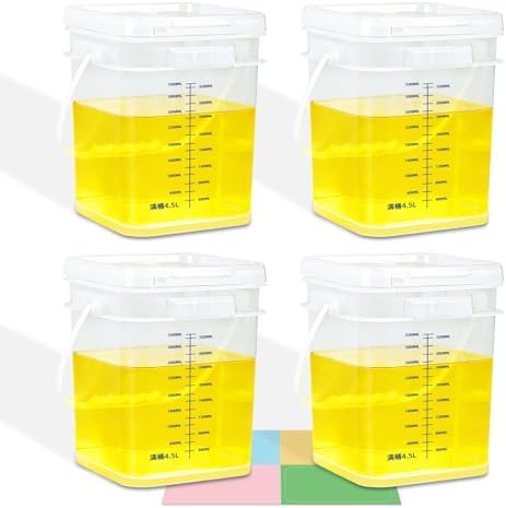 1 Gallon Food Storage Buckets with Lids, 4 Pack Square Clear BPA Free Plastic Containers with Handles and Labels for Pantry, Dry Goods, Meal Prep and Freezer by UMETASS