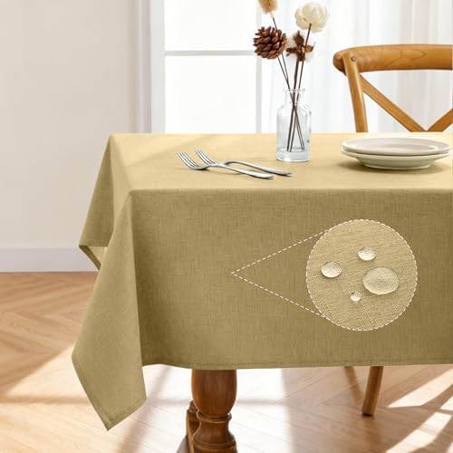 Pureegg Rectangle Linen Tablecloth Waterproof & Stain Resistant, Wrinkle-Free Table Cloth Adds Elegance and Protection, Ideal for Dining, Party, Wedding and Outdoor, 52 x 70 Inch, Coffee by Pureegg
