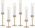 Glasseam Hurricane Gold Candlestick Holders: 6Pcs Taper with Glass Cylinder by Glasseam