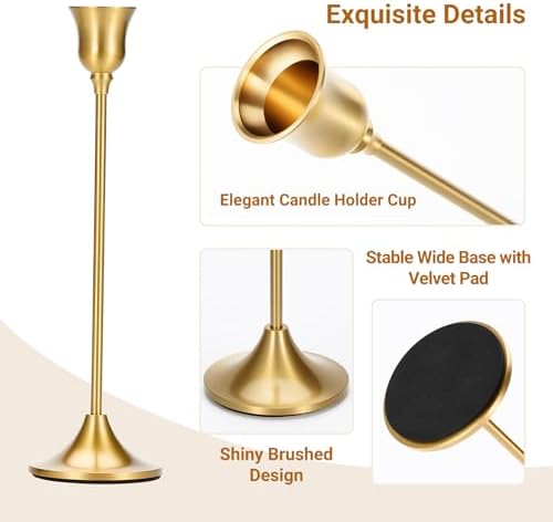 Tifanso 3PCS Vintage Brass Gold Taper Candlestick Holders for Table Decor - Image 4