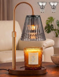 Candle Warmer Lamp with Timer & Dimmer, Adjustable Height Glass Candle Warmer for Jar Candles, Smoky Grey Crystal Shades Brass Electric Wax Melt Lamp with 2 Bulbs by Unknown