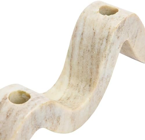 Bloomingville Marble Wave Double Taper Candle Holder, Beige - Image 4