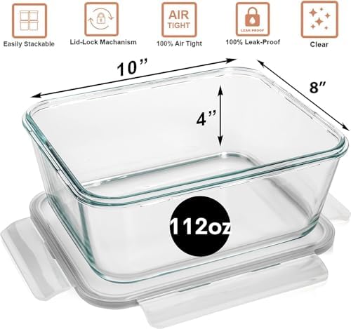 3300 ml/ 112 oz LARGE Glass Food Container with Locking Lid. Ideal for Storing food, vegetables or fruits. Baking Casserole, Lasagna, Baking Or Roasting chicken and lot of other tasty food. BPA Free - Image 3