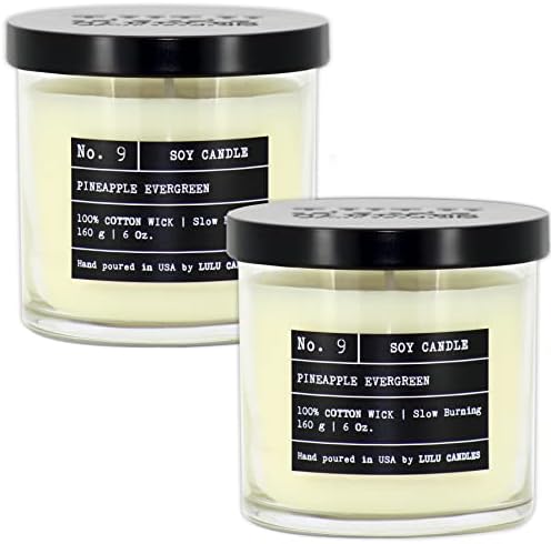 Lulu Candles | Pineapple Evergreen | Luxury Scented Soy Jar Candle | Hand Poured in The USA | Highly Scented & Long Lasting- 6 Oz. 2 Pack by LULUCANDLES