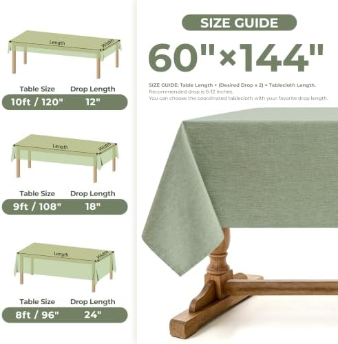 Decorelia Table Cloth for Rectangle Dining Table, 60 x144 Inch, Sage Green - Image 5