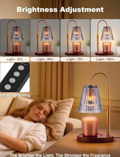 Candle Warmer Lamp with Timer & Dimmer, Adjustable Light Smoky Grey Glass Candle Warmer for Jar Candles, Home Gifts, Brass Electric Wax Melt Warmer with 4 Bulbs (2 Pack) - Image 3