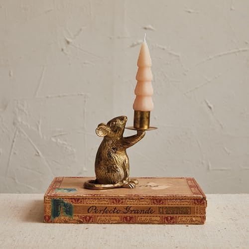 Creative Co-Op Cast Aluminum Mouse Taper Candleholder, Antique Gold Finish - Image 4