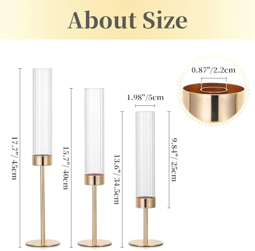 Hewory Gold Taper Candle Holders: Candlestick Holders Set of 6 Hurricane Glass Tall Candle Holder for Candlesticks Candle Sticks Holder Decor for Table Centerpiece Wedding Party Christmas Decorations - Image 2