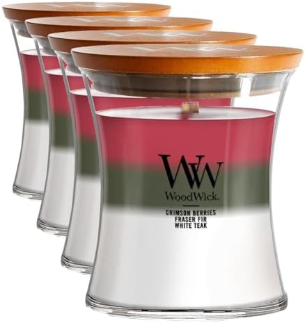 WoodWick Winter Garland Trilogy Holiday Candle Gifts for Women and Men, 9.7 oz Medium Hourglass Trilogy Candle with Crackling Wick (Pack of 4) by WoodWick