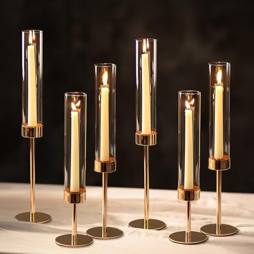 NUPTIO Hurricane Candle Holder for Candlestick, 6 Pcs Gold Candle Holders by Nuptio