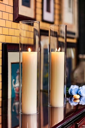 CYS EXCEL 2 PCS (H:18" D:4") Open Ended Glass Hurricane Candleholder Tube Shade | Open Flame Candle Chimney Tube Cover | Bottomless Cylinder - Image 5