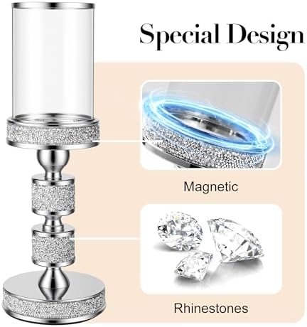 Hurricane Candle Holder, 15.9" Tall Metal Candle Stand, Glass Pillar Holder - Image 6