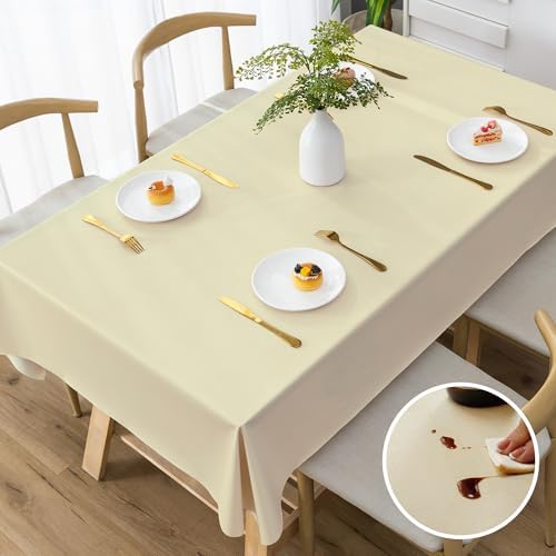 Rectangle Table Cloth,100% Waterproof Tablecloth Oil Proof Spill Proof Vinyl Table Cloth, Wipe Clean Plastic Table Cover for Dining, Camping, Indoor and Outdoor 54" x 78",Beige by Unknown