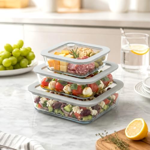 Glass Food Containers with Glass Lid, Microwave Safe Food Storage Container Set, 3 Pack, Square Shape, Food Containers with Lids, Meal Prep containers with Leak Proof Lid. - Image 6