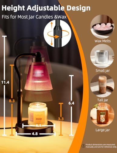 Candle Warmer Lamp for Jar Candles, Height Adjustable & Dimmable with 2/4/8H Timer, 2 * 50W Halogen Wax Melter Warmer for Home Office Décor, Flameless & Smokeless, Gift for Women Mom,Black-Purple - Image 6