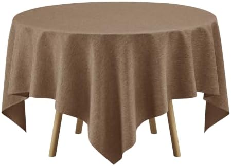 Decorelia Faux Linen Square Tablecloth for Dining Room,Waterproof Texture Decorative Farmhouse Rustic Table Cloth for Indoor Outdoor Party, Holiday, Banquet Picnics,Patio,52 x 52 Inch (Square), Coffee - Image 4