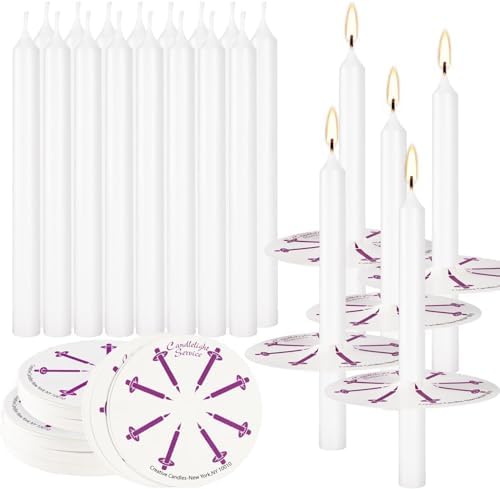 YOROXRG 100 pcs Church Candles with Drip Protectors for Devotional Candlelight Vigil Service, Unscented White 5" H X 1/2" D, No Smoke, Shabbat, Praye by YOROXRG