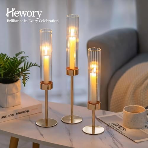 Hewory Gold Taper Candle Holders: Candlestick Holders Set of 6 Hurricane Glass Tall Candle Holder for Candlesticks Candle Sticks Holder Decor for Table Centerpiece Wedding Party Christmas Decorations - Image 5