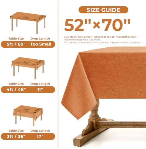 Decorelia Linen Textured Fall Tablecloth Rectangular, Orange, 52"x70" - Image 6