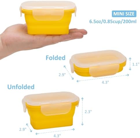 Collapsible Food Storage Containers with Lids, Small Silicone Snack Containers, Stackable Portion Control Containers, Mini Fridge Organizer, Microwave Freezer Dishwasher Safe, 6.5oz, 6 Pack - Image 7