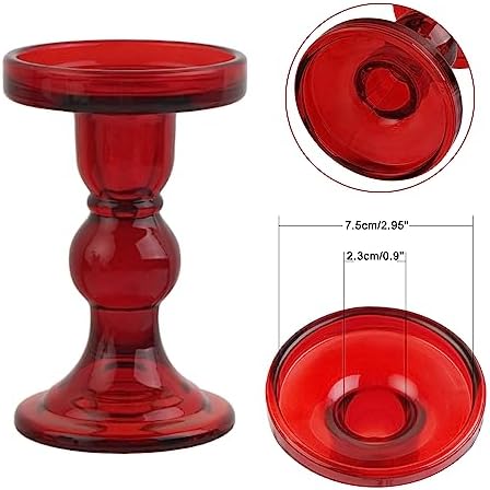 3-Piece Set of Red Glass Candlestick, Crystal Candlestick Holder Holder and Conical Candle, Christmas Candle Holder Decoration, Family Living Room Wedding Candle Holder (red1set) - Image 3