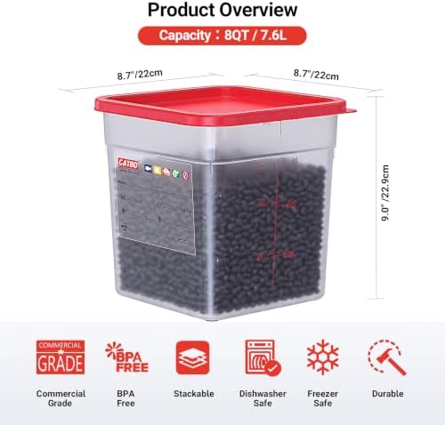 2 Pack 8 QT Commercial Food Storage Containers with Lids, BPA-Free Translucent Square Containers for Pet Food, Flour, Sugar, Rice and Dry Food Storage with FIFO Label Area - Image 2