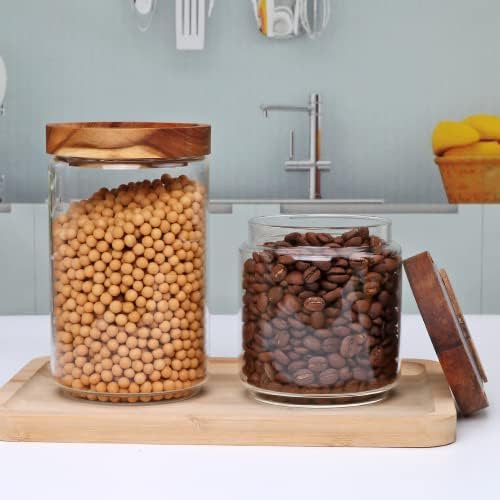 Flrolove Glass Canisters With Wooden Lids, Kitchen Jars for Storage 5 Pack - Image 5