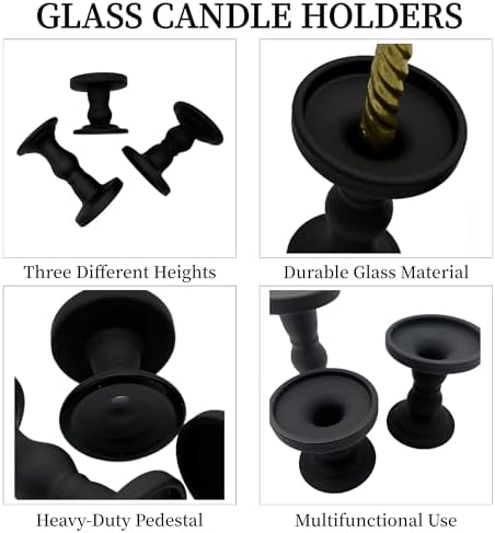 Black Glass Candle Holders 3 Pack Clear Candlestick Stand Table Centerpiece - Image 4