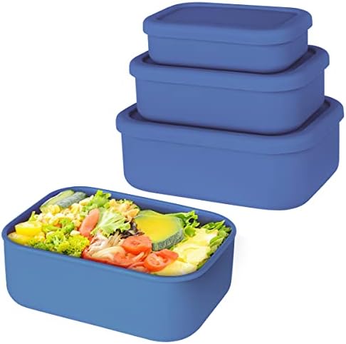 Silicone Food Storage Containers, Set of 3 Hard-Shell Bento Lunch Boxes by Keweis