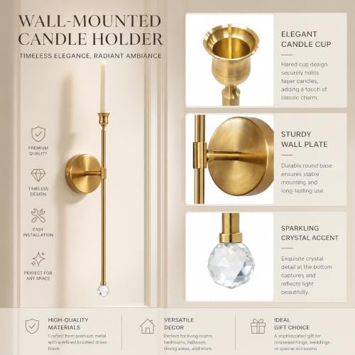20" Wall Mounted Candle Sconce, 2 Packs, Copper Gold - Image 3