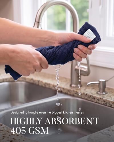 Bumble Dish Cloths (6-Pack), 100% Cotton Kitchen Towels, 12"x12" - Navy - Image 4