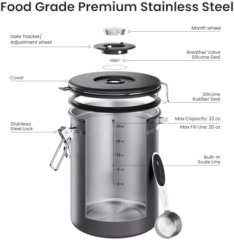 Veken Coffee Canister, Airtight Stainless Steel Food Storage Container,22OZ - Image 4