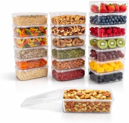 20 Pack 34 oz Airtight Food Storage Containers with Attached Hinged Lids – BPA Free Stackable Plastic Kitchen Storage Containers for Pantry, Fridge Storage & Meal Prep – Clear Containers by Unknown