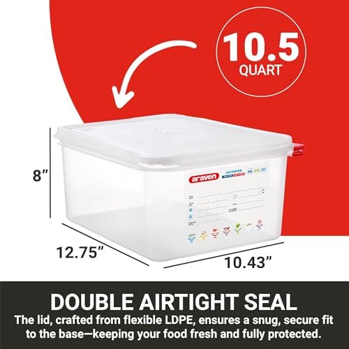 Araven Airtight Container, Food Pan with Lid for Storage in Kitchen and Restaurant, 1/2 GN 6" Deep, 1 Count, Clear - Image 4