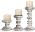 Candle Holder for Pillar Candle Set of 3, Farmhouse Wood Candle Holder, Rustic Wooden Candle Stand, Vintage Tall Candle Stand Decorative for Living Room, Table Centerpiece,White by CEDARLUX