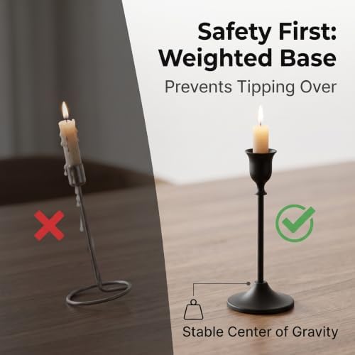 12 Pcs Black Candlestick Holders, Vintage Metal Candle Holders Taper Candle Stands, Tall Black Brass Tapered Candle Holder for Wedding Tables Centerpieces Decor - Image 5
