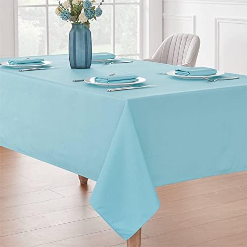 Veblandy Rectangle Tablecloth Waterproof 52x70 inch Linen Textured Table Cloth Stain and Wrinkle Resistant Washable, Decorative Fabric Table Cover for Dining, Party and Camping, Aqua - Image 5