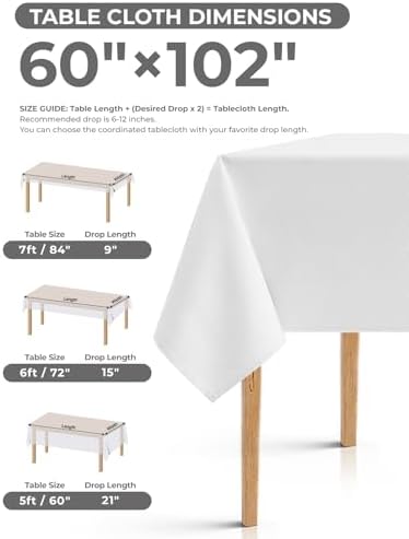 Decorelia White Faux Linen Table Cloths for 6 Ft Rectangle Tables-6 Pack, Washable Polyester Rustic Fabric Faux Linen Table Cloth Cover for Wedding,Outdoor,Events, Party,Banquet, Dining, 60x102 Inch - Image 6