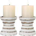 Candle Holder for Pillar Candle Set of 2, Farmhouse Wood Candle Holder, Rustic Wooden Candle Stand, Vintage Small Wooden Candlestick Holders for Living Room, Table Centerpiece, Rustic White by CEDARLUX