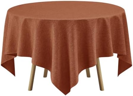 Decorelia Faux Linen Square Tablecloth for Dining Room,Waterproof Texture Decorative Farmhouse Table Cloth for Indoor Outdoor Party, Holiday, Banquet Picnics, Patio,70 x 70 Inch (Square),Burnt Orange - Image 4