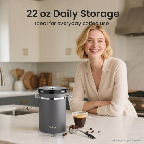 Veken Coffee Canister, Airtight Stainless Steel Food Storage Container,22OZ - Image 2