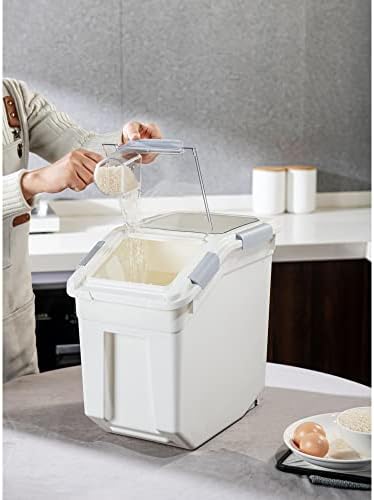 HANAMYA 25 Liter / 40 lbs Rice Storage Container with Measuring Cup, BPA free, For Rice | Grain | Pet Food | Flour, 1 count, White - Image 4