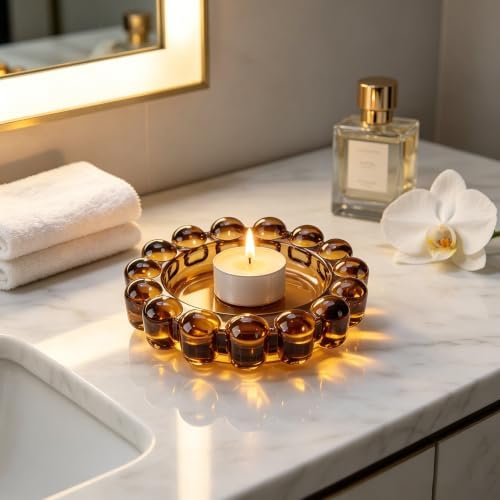 khtumeware Large Amber Bubble Glass Candle Dish – Modern Clear Glass Candle Holder for Tealights & Diffusers, Decorative Tray for Home & Tabletop Decor（1 Pack） - Image 6