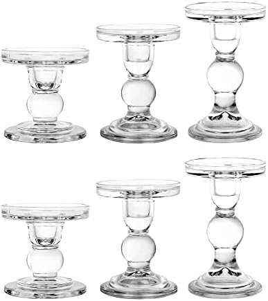 6-Piece Set of Glass Candlestick, Crystal Candlestick Holder Holder and Conical Candle, Christmas Candle Holder Decoration, Family Living Room Wedding Candle Holder (Clear 2sets) by BTGLLAS