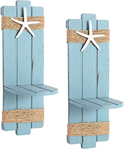 SOMTO Beach Starfish Wall Candle Sconces Decor,Ocean Themed Wall-Mount Candle Holders, Coastal Farmhouse Nautical Rustic Decorations for Bathroom, Living Room, Dining Room and Office, Set of 2 - Image 4