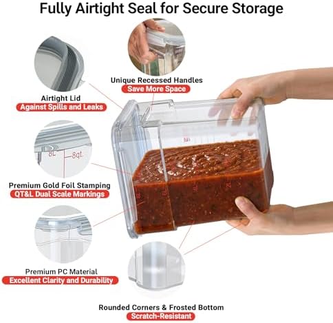 2 Pack 12 QT Polycarbonate Food Storage Containers with Airtight Lids, Stackable Commercial Ingredient Containers, Clear Food Prep Containers for Flour, Sugar, Rice, Grains and Bulk Dry Goods - Image 4