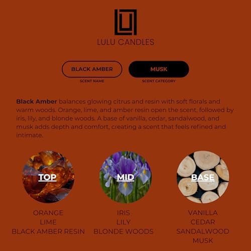 Lulu Candles | Warm Amber Candle | Luxury Scented Soy Jar Candle | Hand Poured in The USA | Highly Scented & Long Lasting (9 Oz., Black Amber) - Image 4